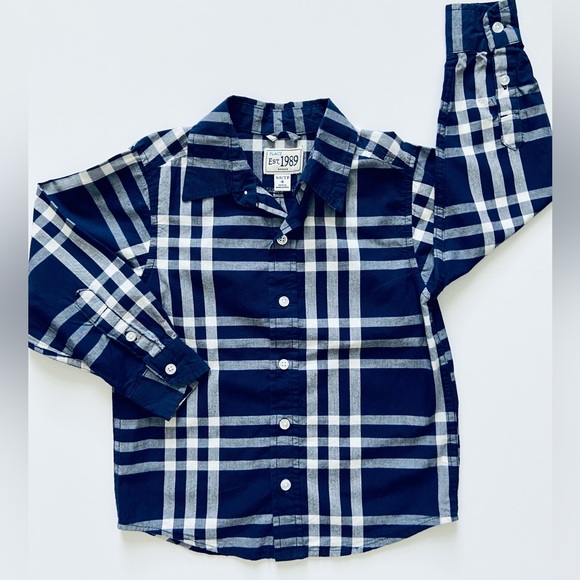 TCP Boys Blue Plaid Long Sleeve collar button down shirt XS 4 - Picture 5 of 5